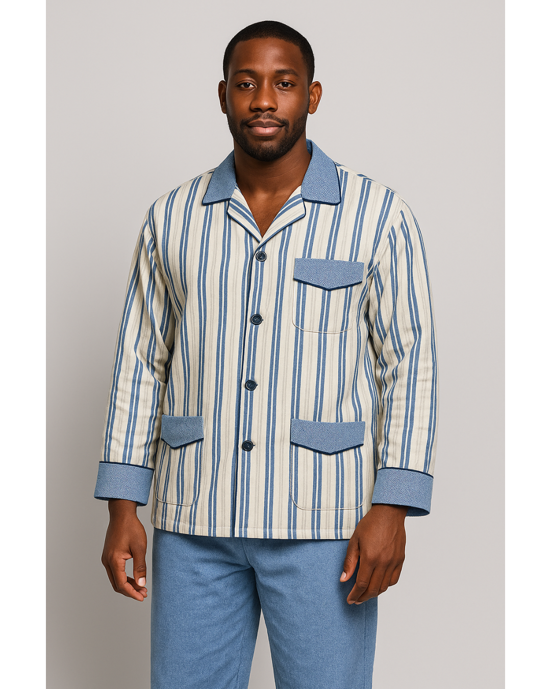 بجامة بيت شتائية كلاسيك بازة MODEL:5700 مقلم بنطال سادة