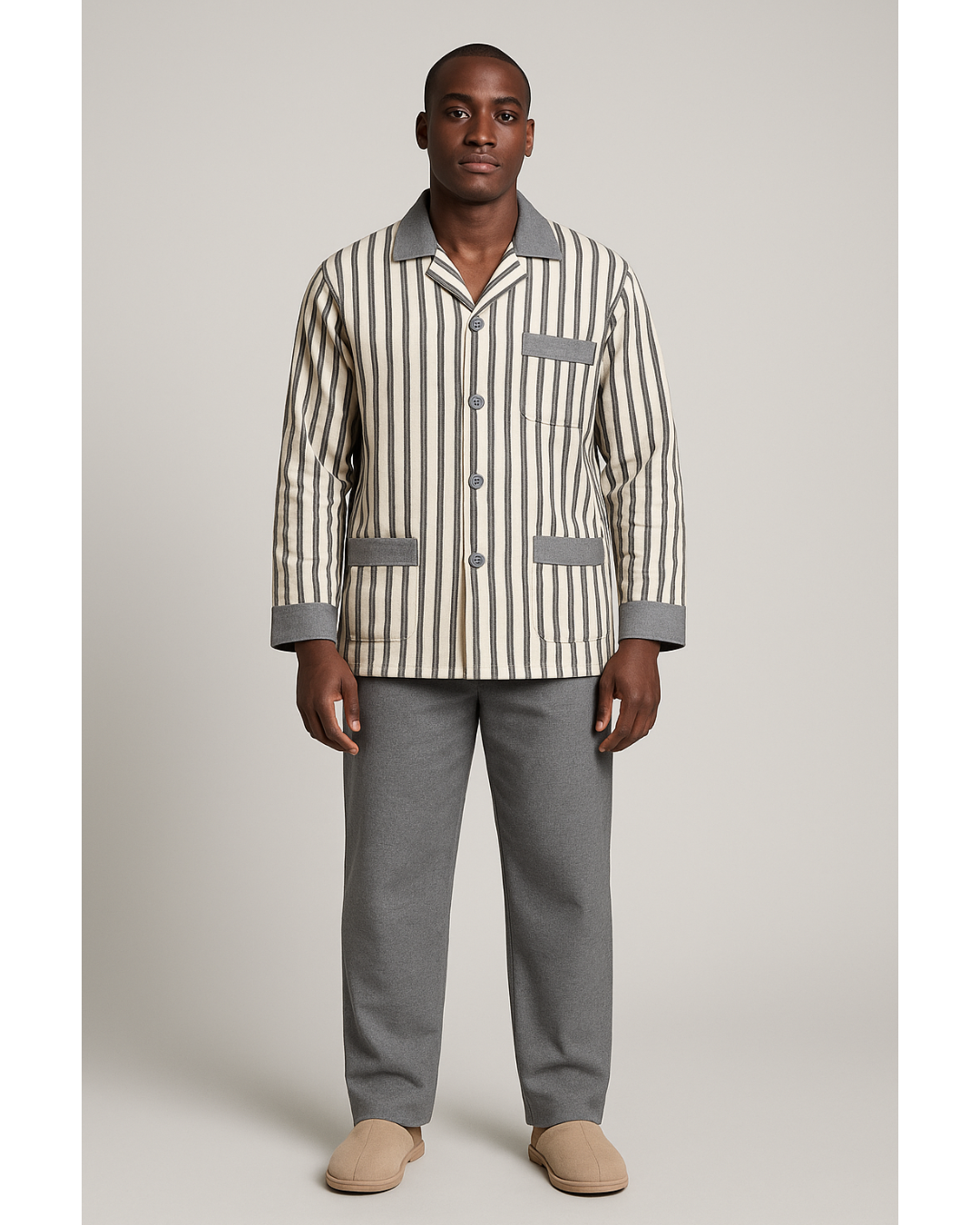 بجامة بيت شتائية كلاسيك بازة MODEL:5700 مقلم بنطال سادة