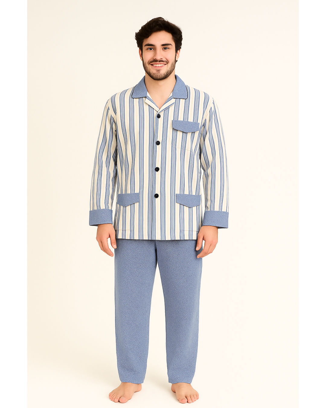 بجامة بيت شتائية كلاسيك بازة MODEL:5700 مقلم بنطال سادة