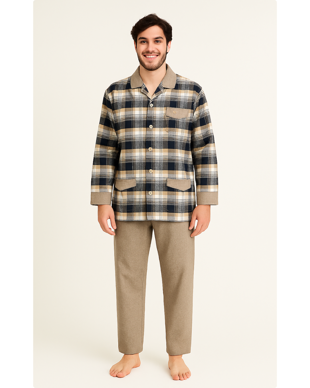 بجامة بيت شتائية كلاسيك فلانيل جكار الفاخرة MODEL:4545