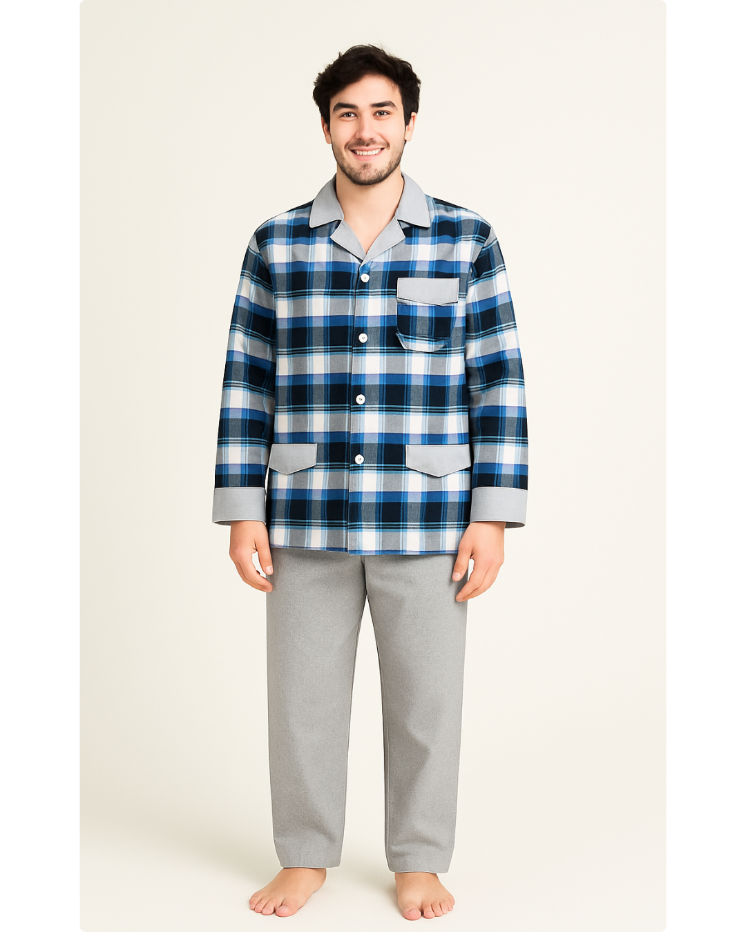 بجامة بيت شتائية كلاسيك فلانيل جكار الفاخرة MODEL:4545