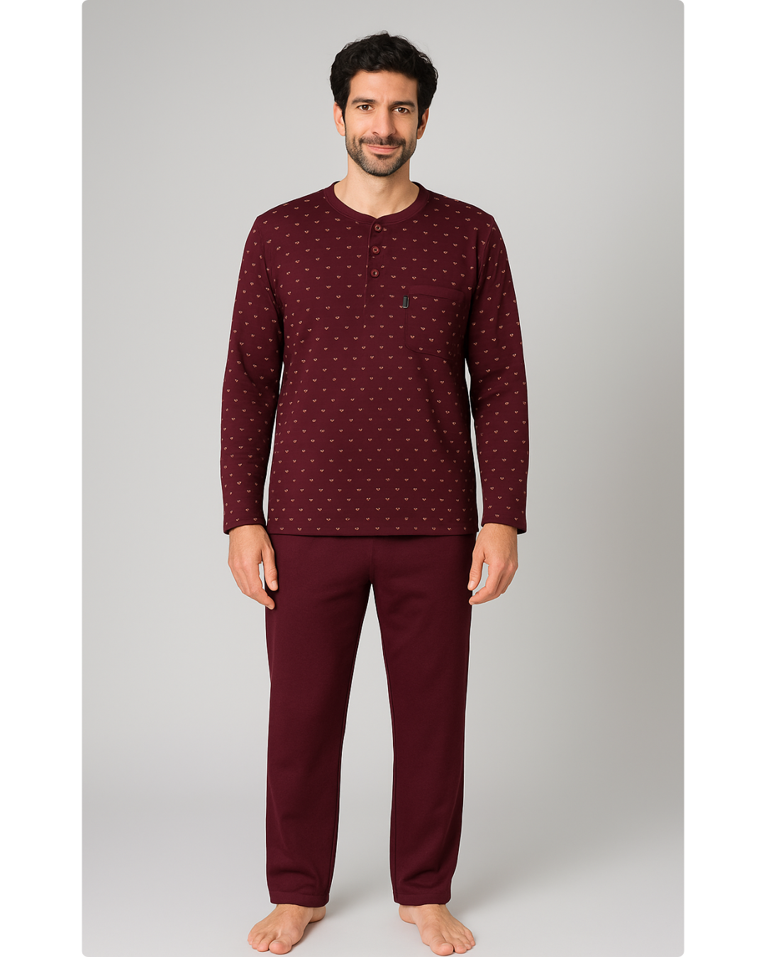 بجامة شتائية سميكة مع بطانة داخلية لون ماروني غامق MODEL:510