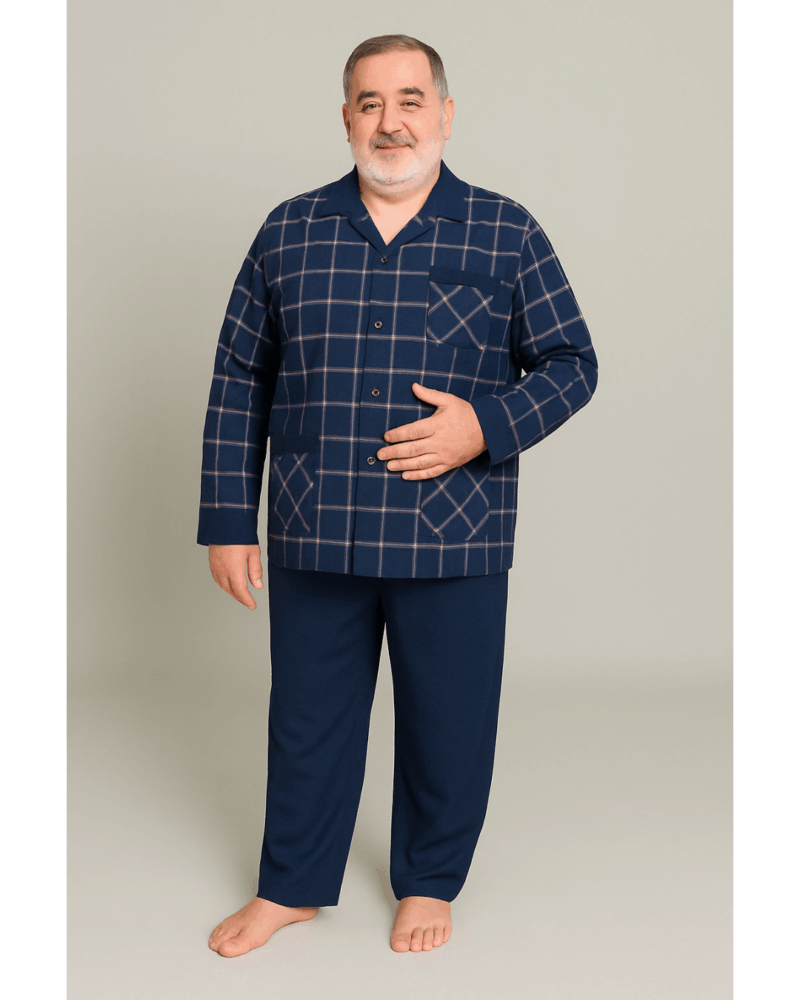 بجامة بيت شائية كلاسيك فلانيل MODEL:80 لون نيلي