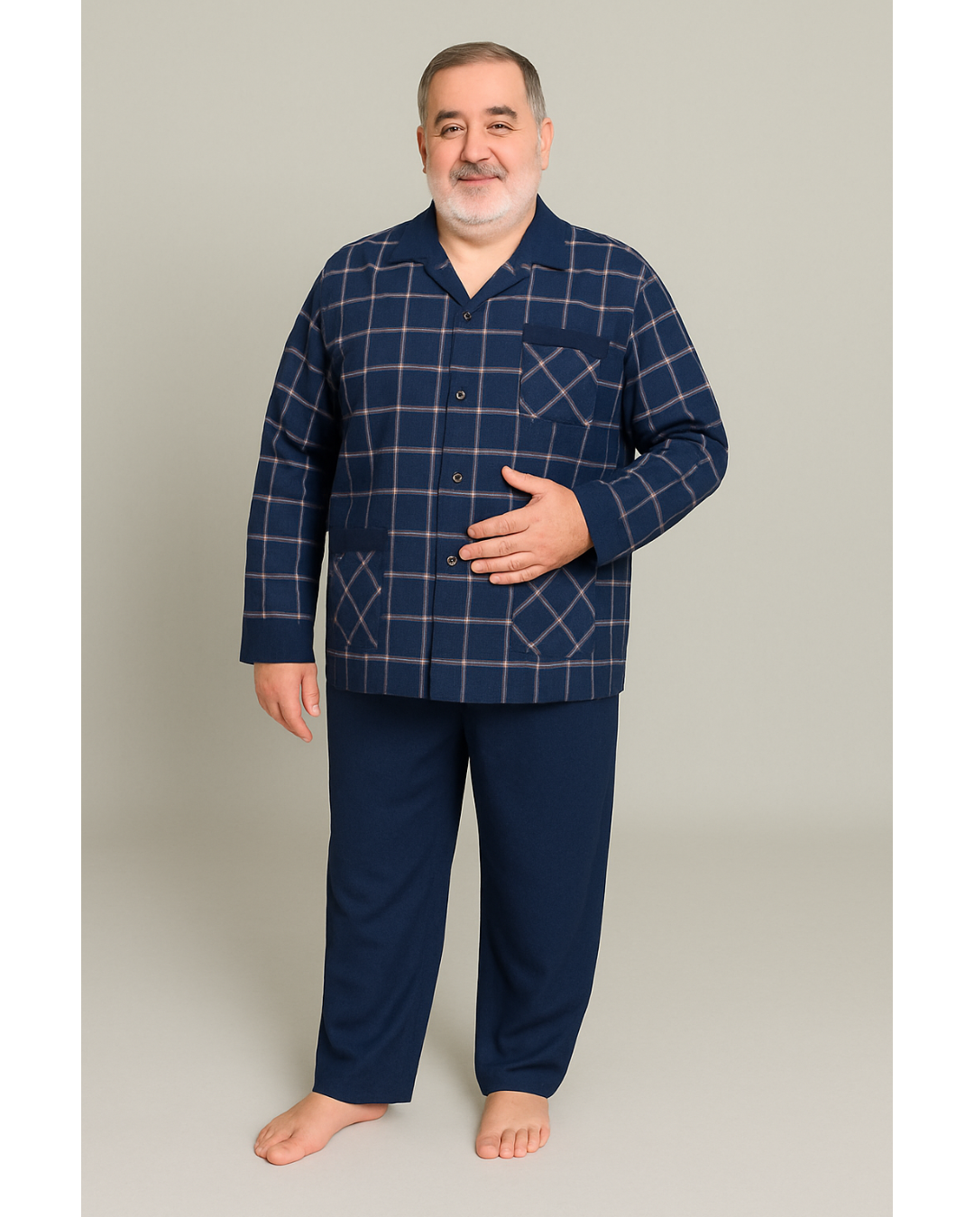 بجامة بيت شائية كلاسيك فلانيل MODEL:80 لون نيلي