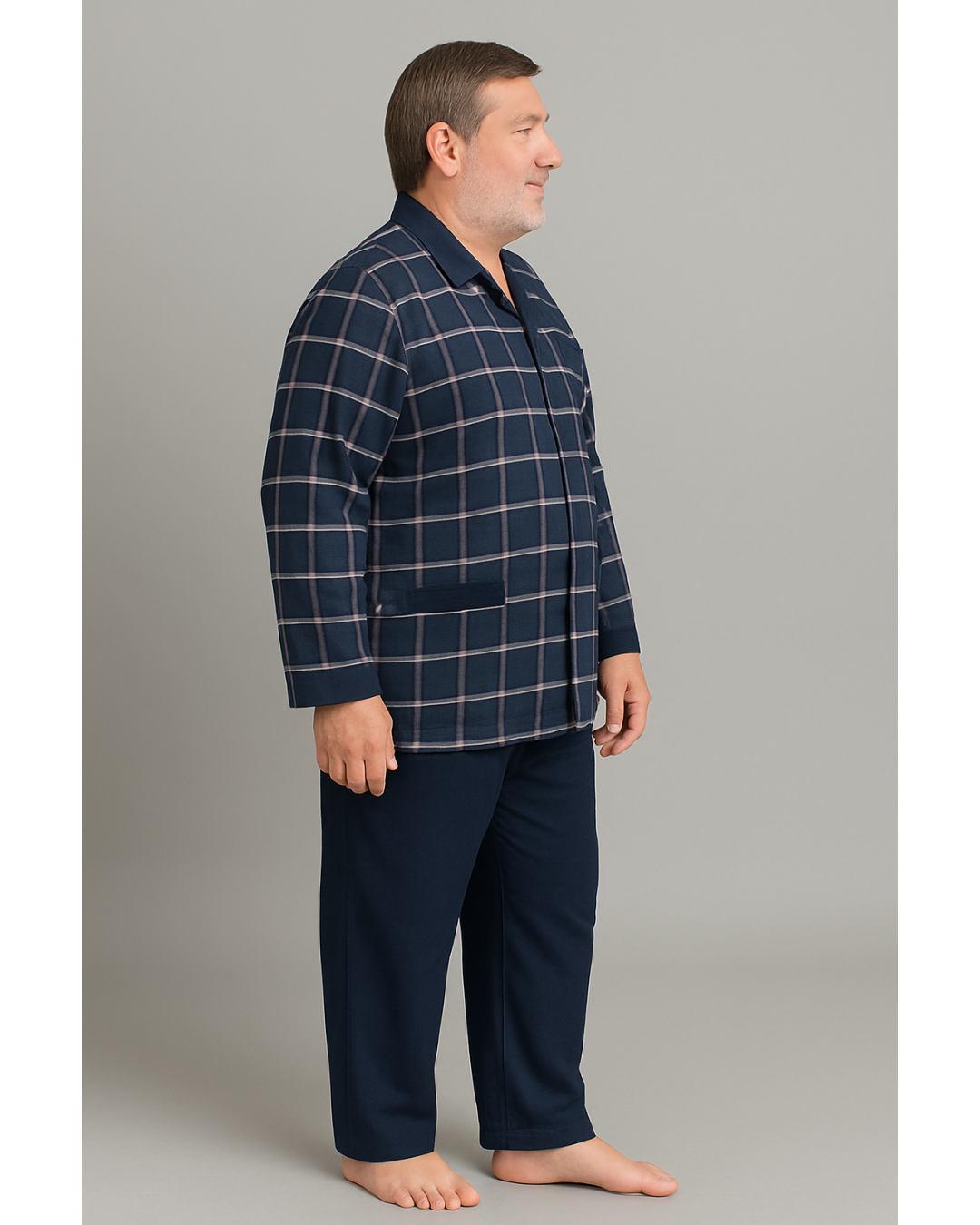 بجامة بيت شائية كلاسيك فلانيل MODEL:80 لون نيلي - الصورة 2