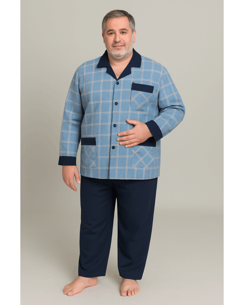 بجامة بيت شائية كلاسيك فلانيل MODEL:80 لون سمائي