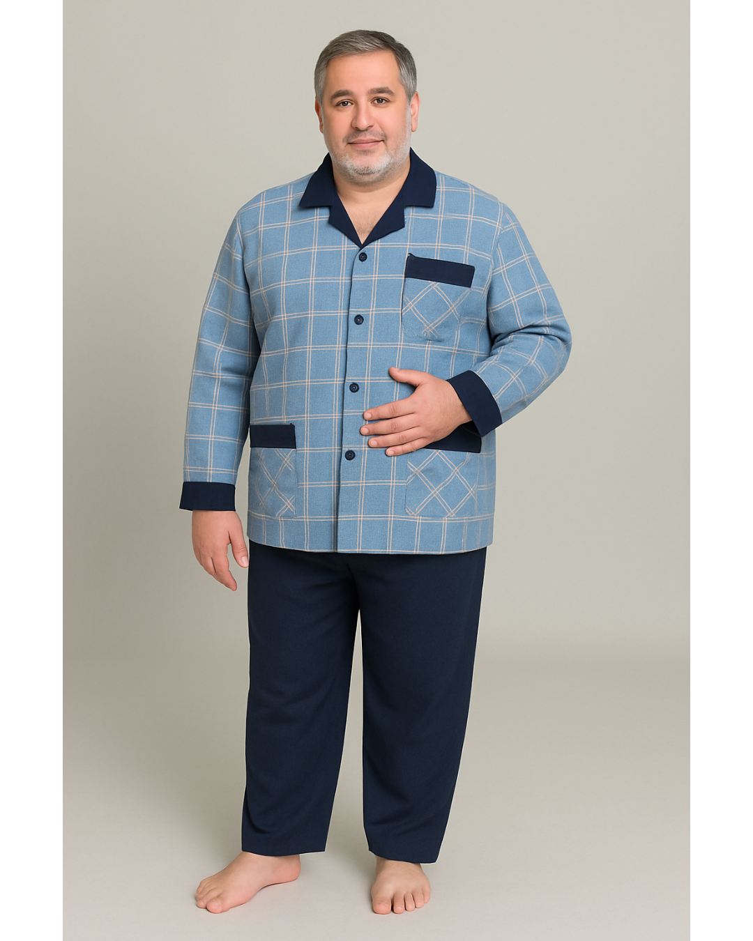 بجامة بيت شائية كلاسيك فلانيل MODEL:80 لون سمائي
