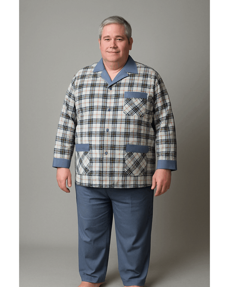 بجامة بيت شتائية كلاسيك فلانيل MODEL:37 لون سمائي