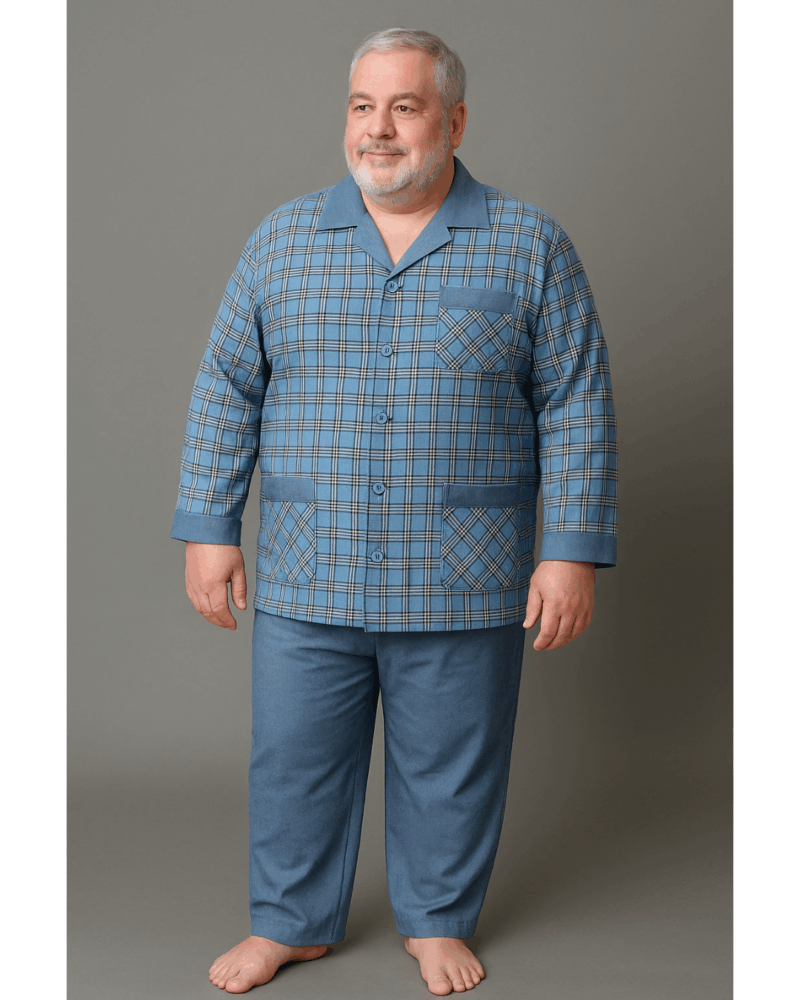 بجامة بيت شتائية كلاسيك فلانيل MODEL:105 لون سمائي