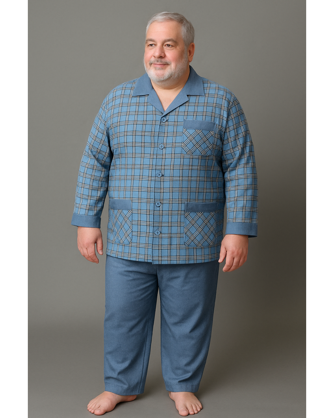 بجامة بيت شتائية كلاسيك فلانيل MODEL:105 لون سمائي