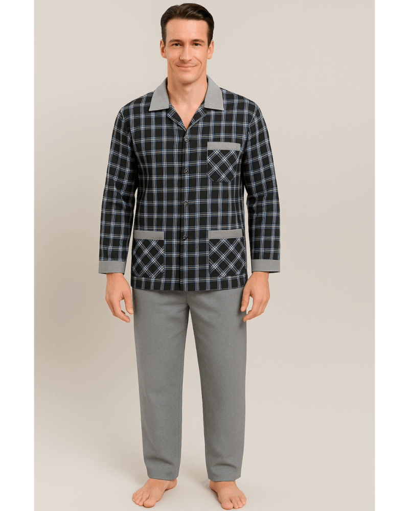 بجامة بيت شتائية كلاسيك فلانيل MODEL:105 لون رمادي