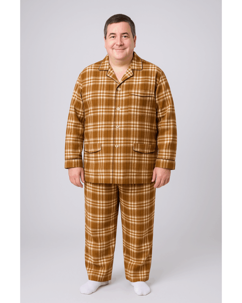 بجامة بيت شتائية كلاسيك فلانيل MODEL:3939 لون بيج