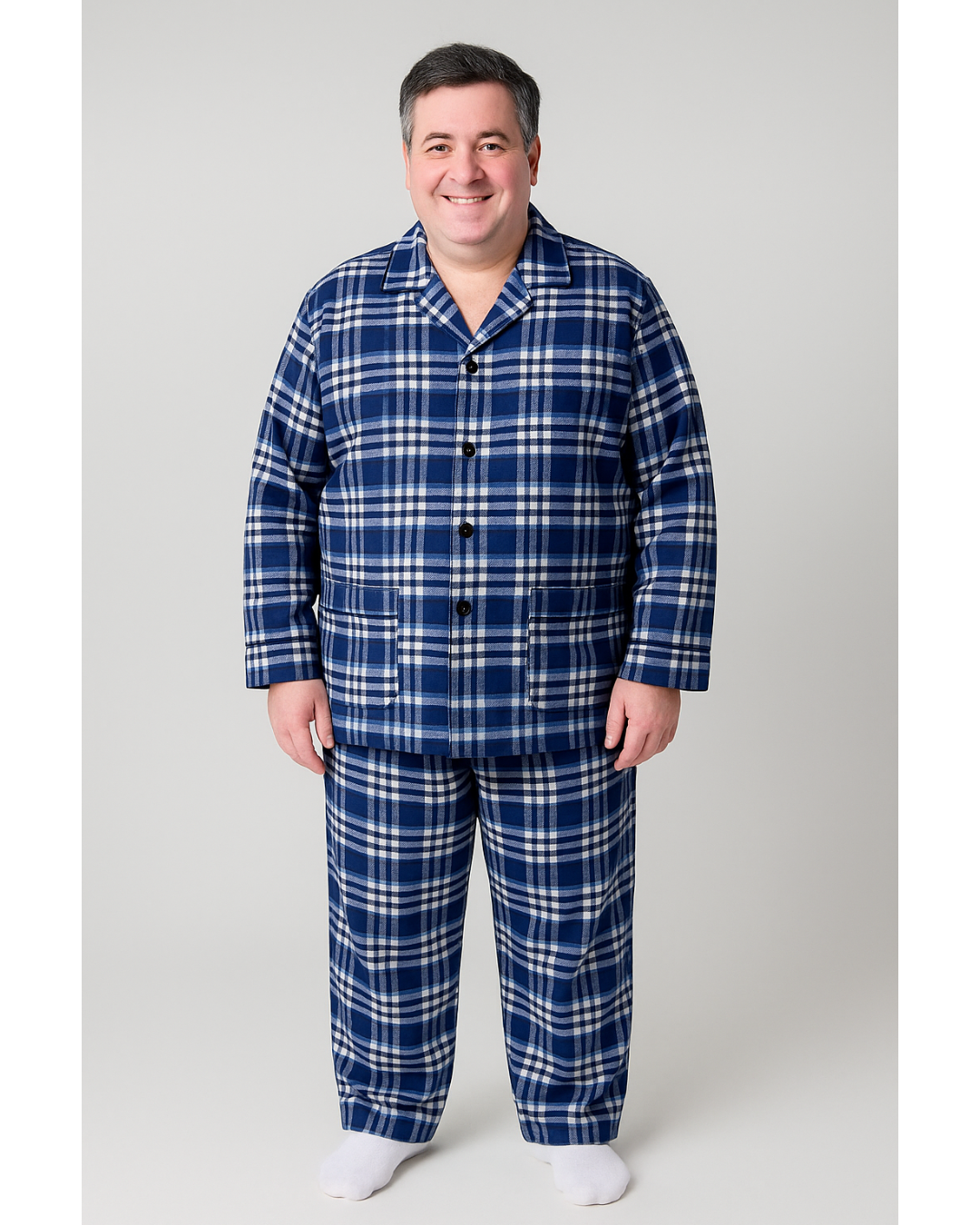 بجامة بيت شتائية كلاسيك فلانيل MODEL:3939 لون نيلي