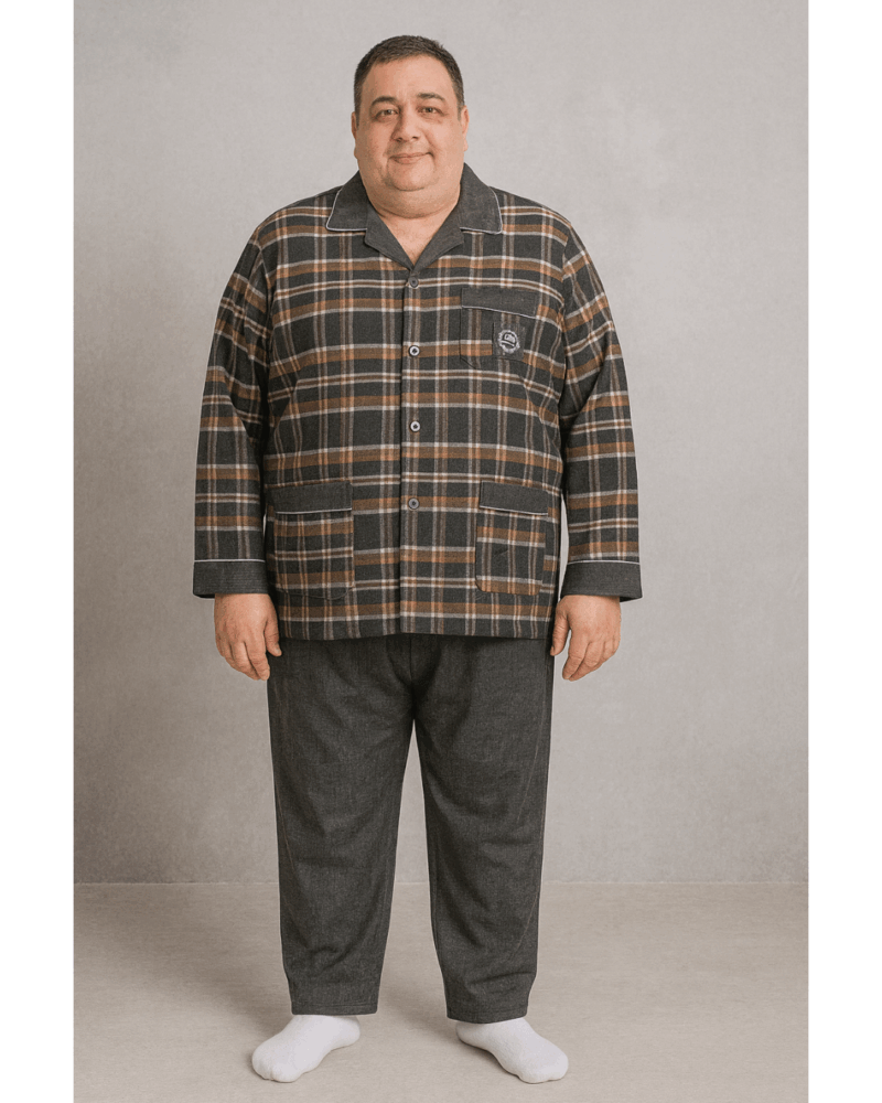 بجامة بيت شتائية كلاسيك فلانيل MODEL:3838 لون اسود مونس