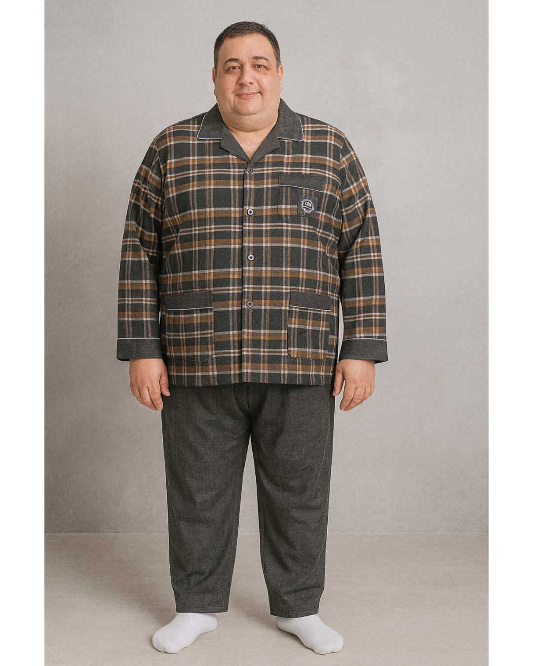 بجامة بيت شتائية كلاسيك فلانيل MODEL:3838 لون اسود مونس