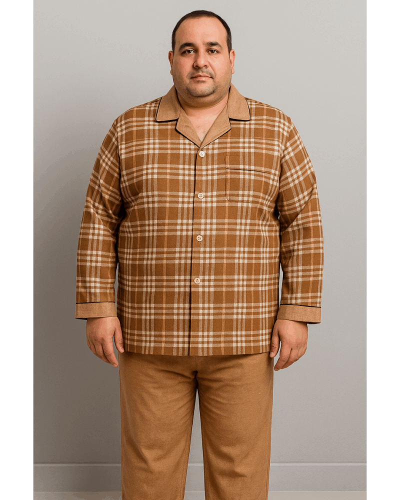 بجامة بيت شتائية كلاسيك فلانيل MODEL:3838 لون بيج