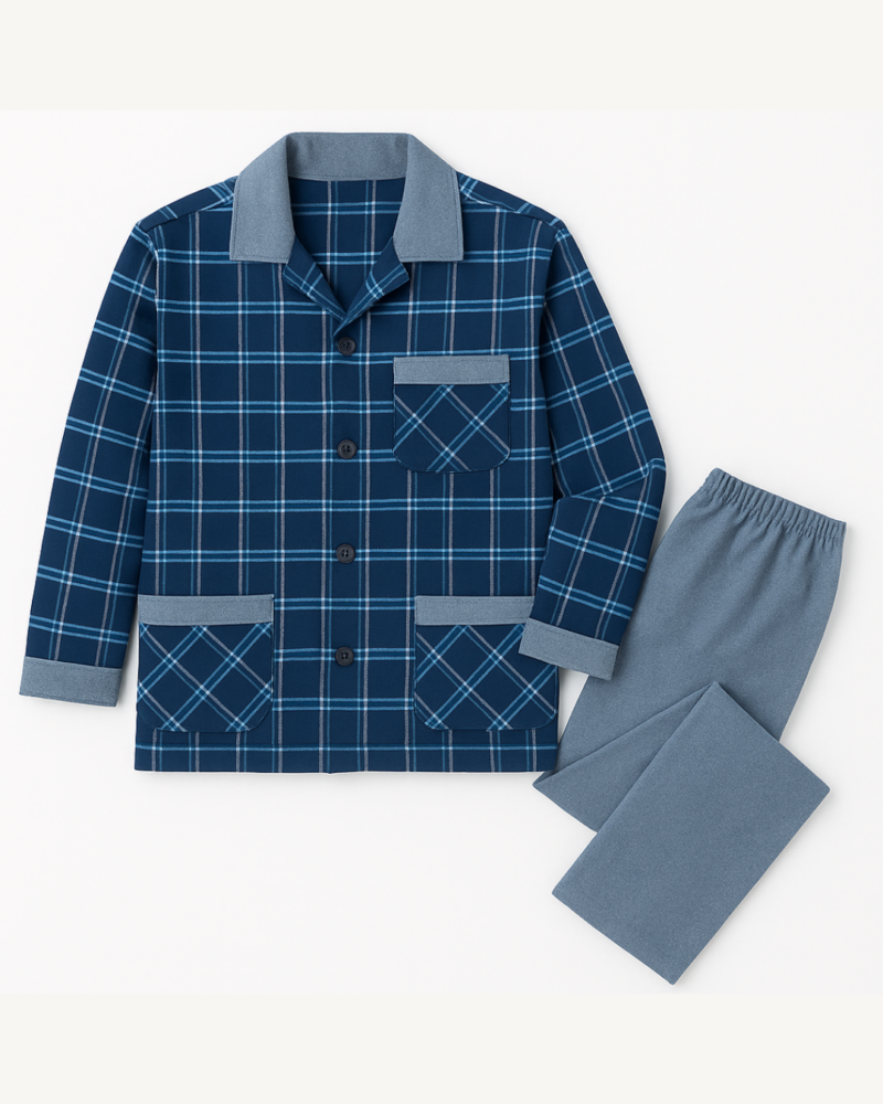 بجامة بازة شتوي قماش فلانيل ناعم لون نيلي 107