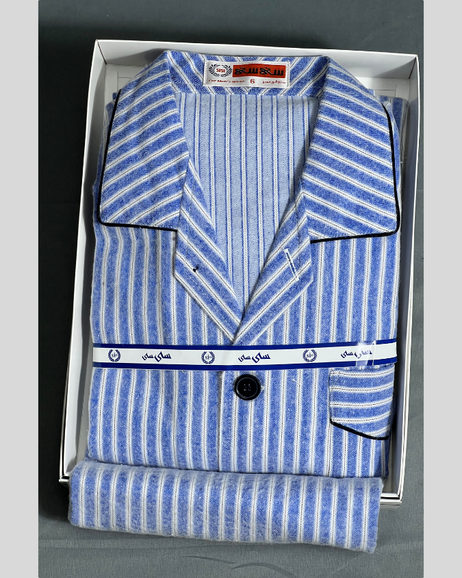 بجامة بيت رجالية بجامة بازة شتوية بجامة نوم قطن رجالي لون سماوي