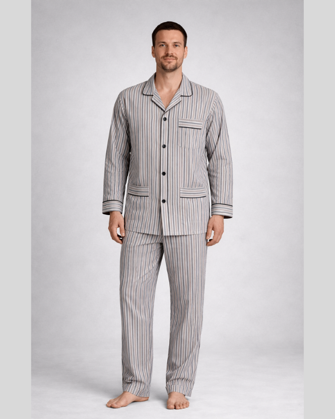 بجامة قطن بازة شتوي بجامة بيت رجالي ملابس نوم قطن مقلم