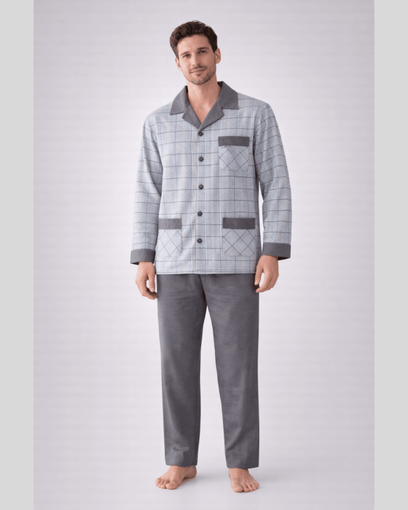 بجامة بيت بازة قطن شتوي رجالي رصاصي