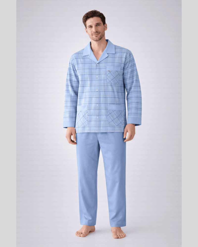 بجامة بيت بازة قطن شتوي رجالي سمائي