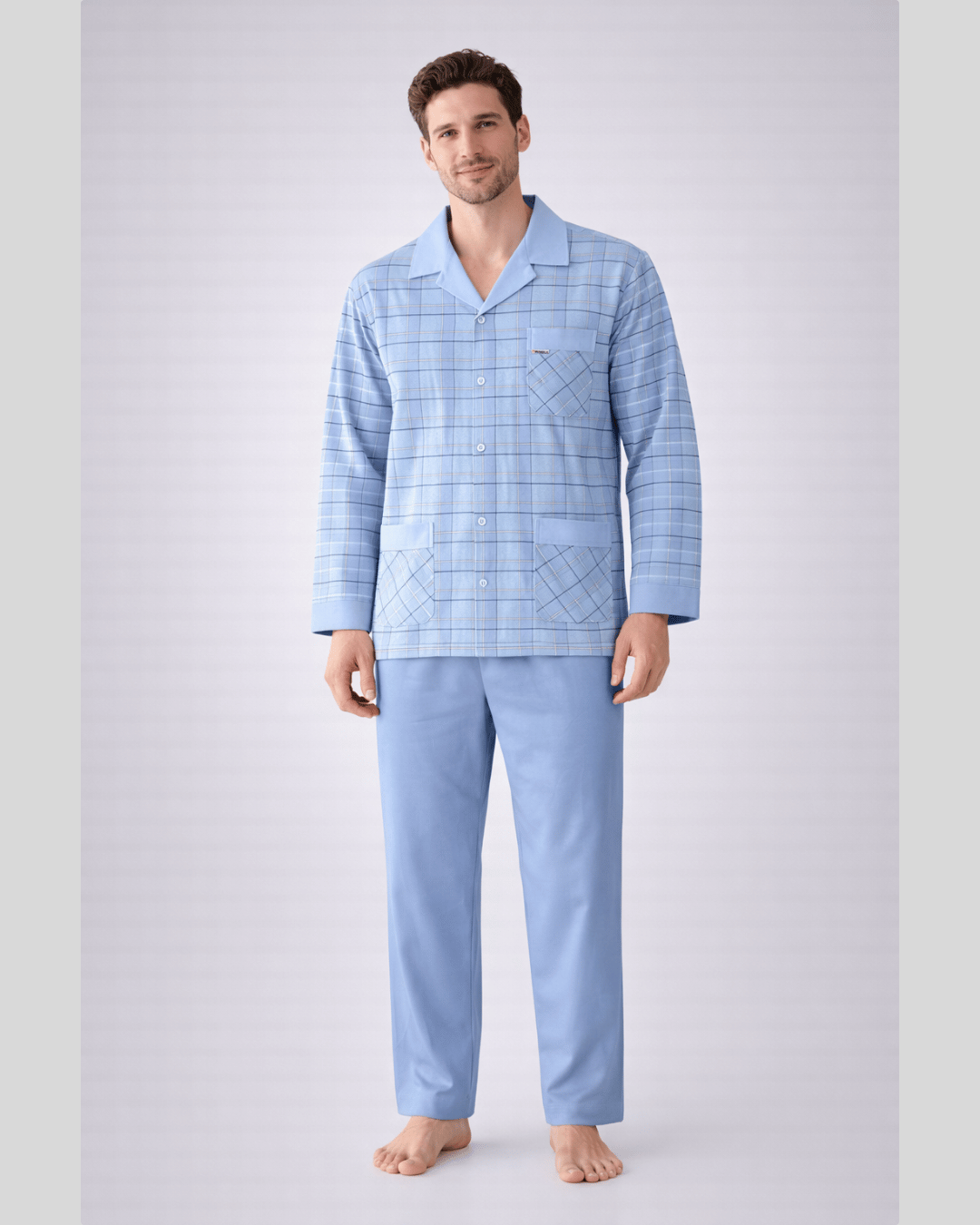 بجامة بيت بازة قطن شتوي رجالي سمائي