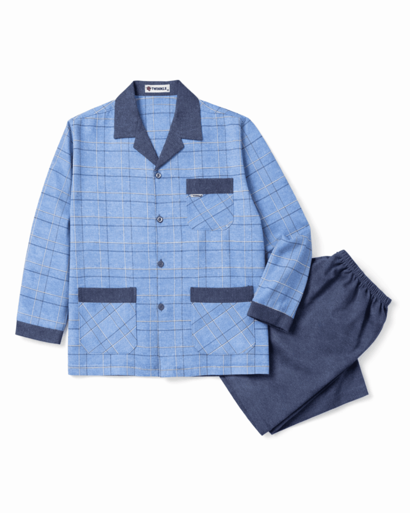 بجامة شتوي بازة قطن فلانيل رجالي لون نيلي