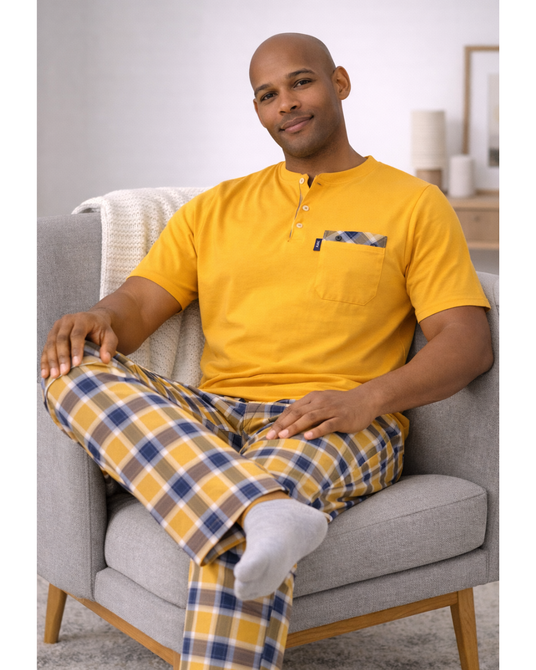 بجامة رجالي لون أصفر خردلي - الصورة 5