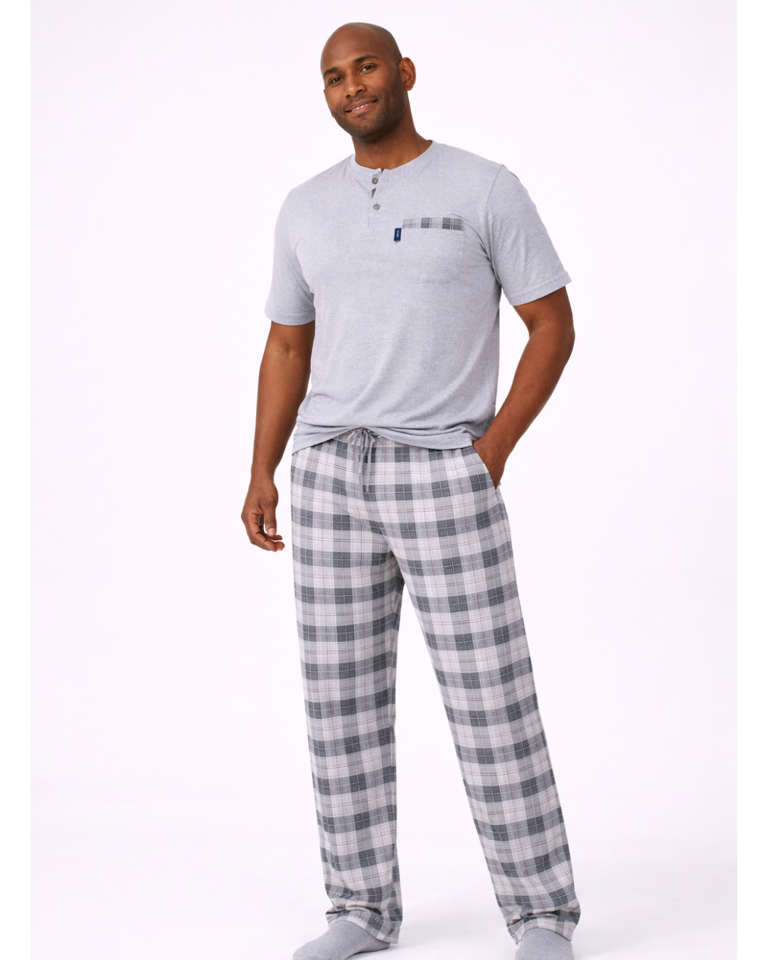 بجامة بيت رجالي قطن لون رصاصي