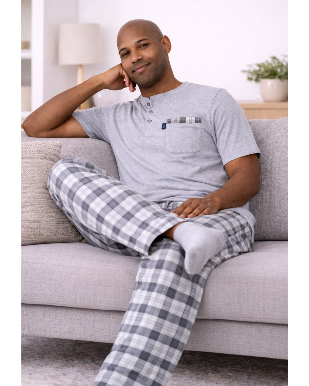 بجامة رجالي كارو لون رصاصي - الصورة 4