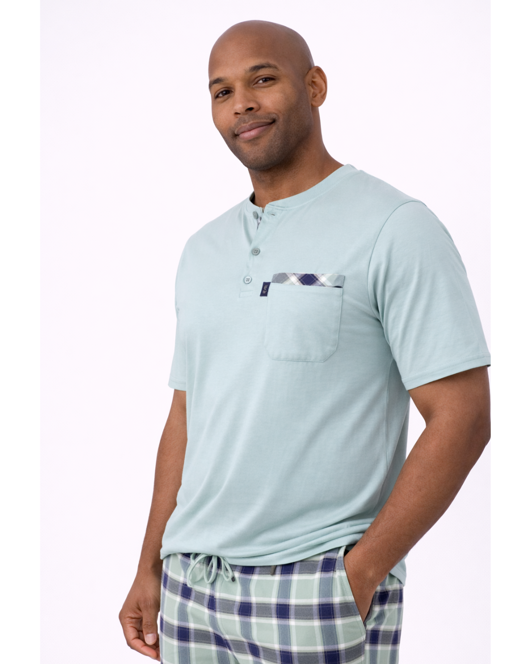 بجامة رجالي كارو لون فستقي - الصورة 2