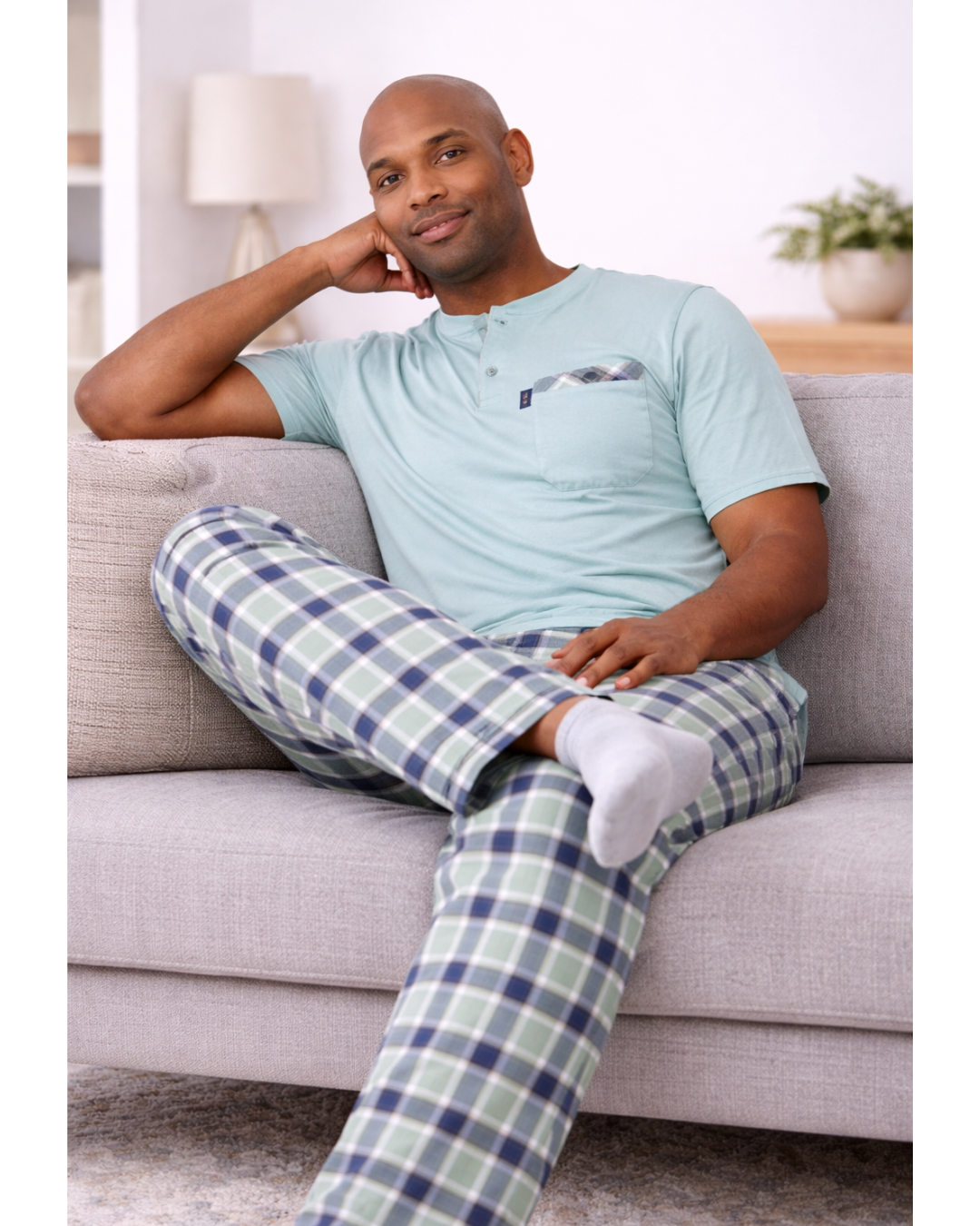 بجامة رجالي كارو لون فستقي - الصورة 5