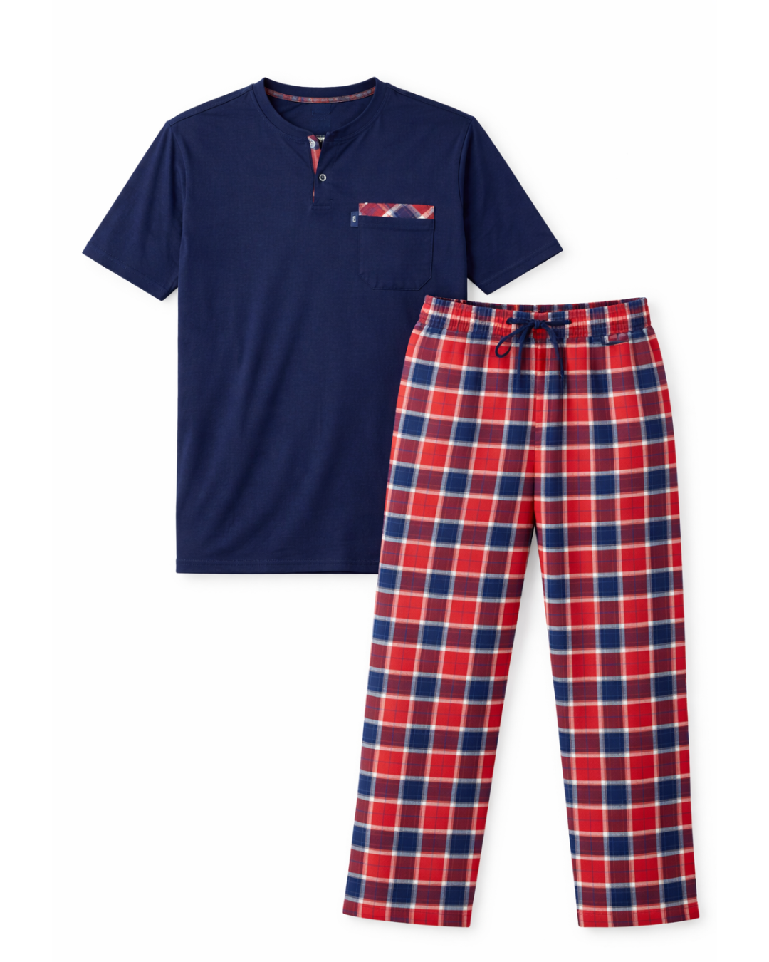 بجامة رجالي لون نيلي بنطال كاروا احمر - الصورة 5