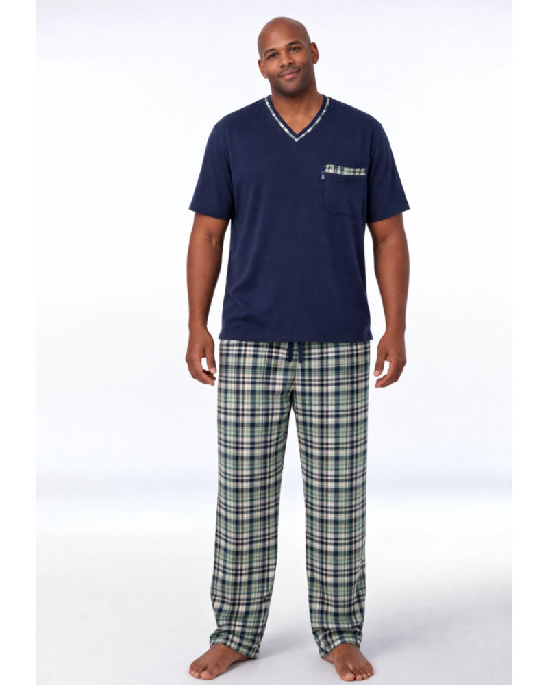 بجامة رجالي كارو لون نيلي ياخة V