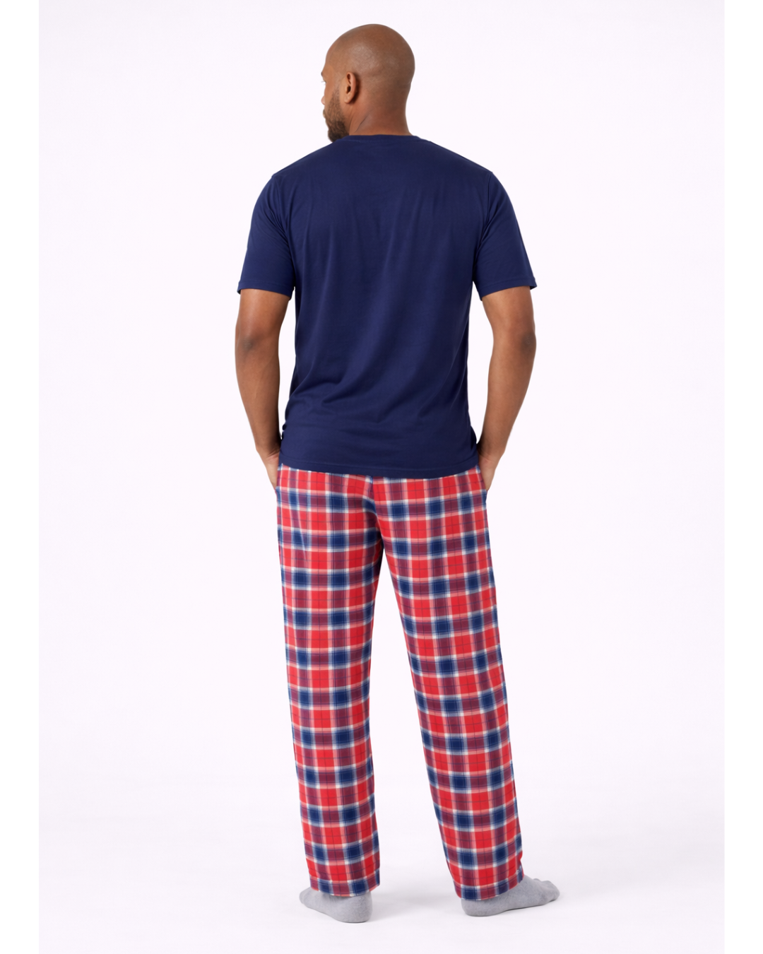 بجامة رجالي لون نيلي بنطال كاروا احمر - الصورة 3