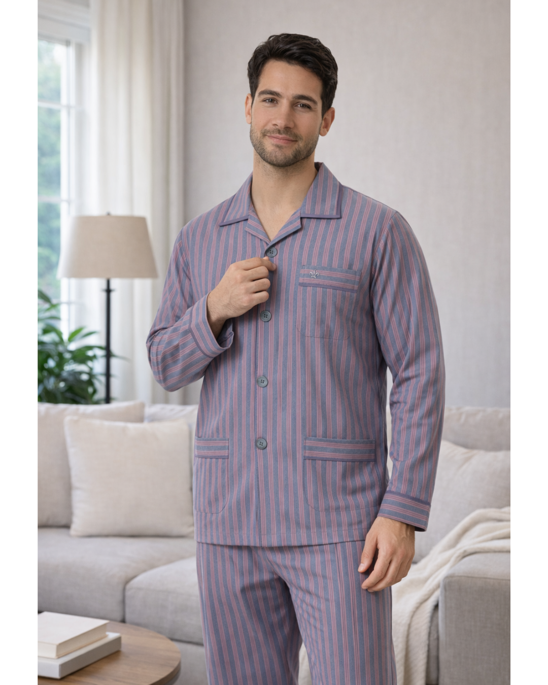 بجامة رجالي كلاسك صيفي الملكي بخطوط انيقة - الصورة 2