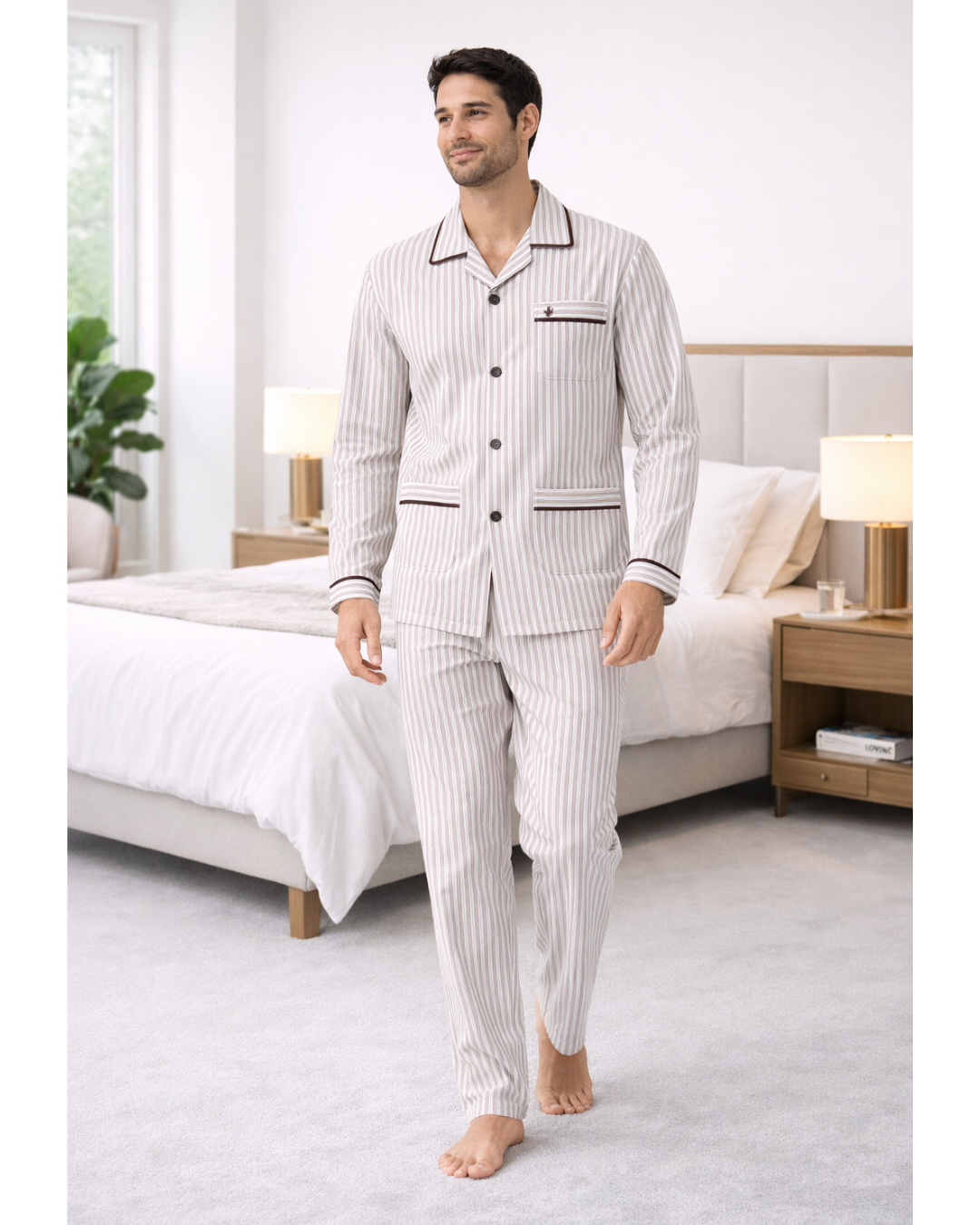 بجامة رجالي كلاسك صيفي مقلم بخطوط انيقة - الصورة 4