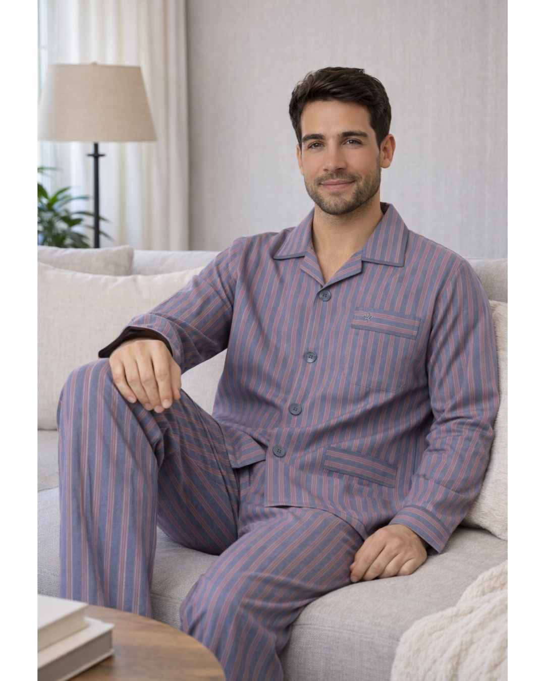 بجامة رجالي كلاسك صيفي الملكي بخطوط انيقة - الصورة 6